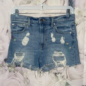 Gap shorts denim light indigo wash stitch embroidery 5 pockets distressed 27R  